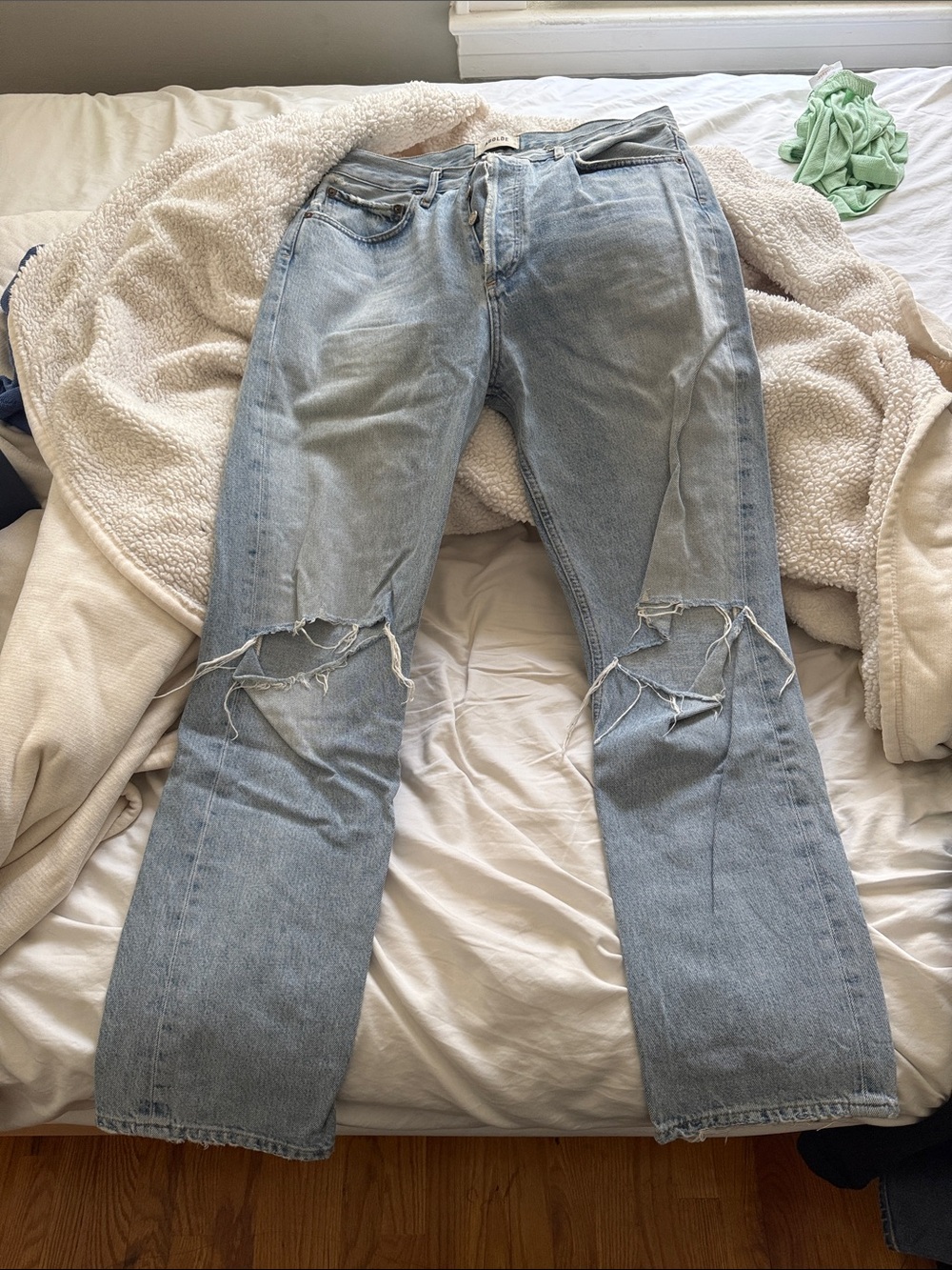 Agolde Light Blue Distressed Ankle Crop Jeans